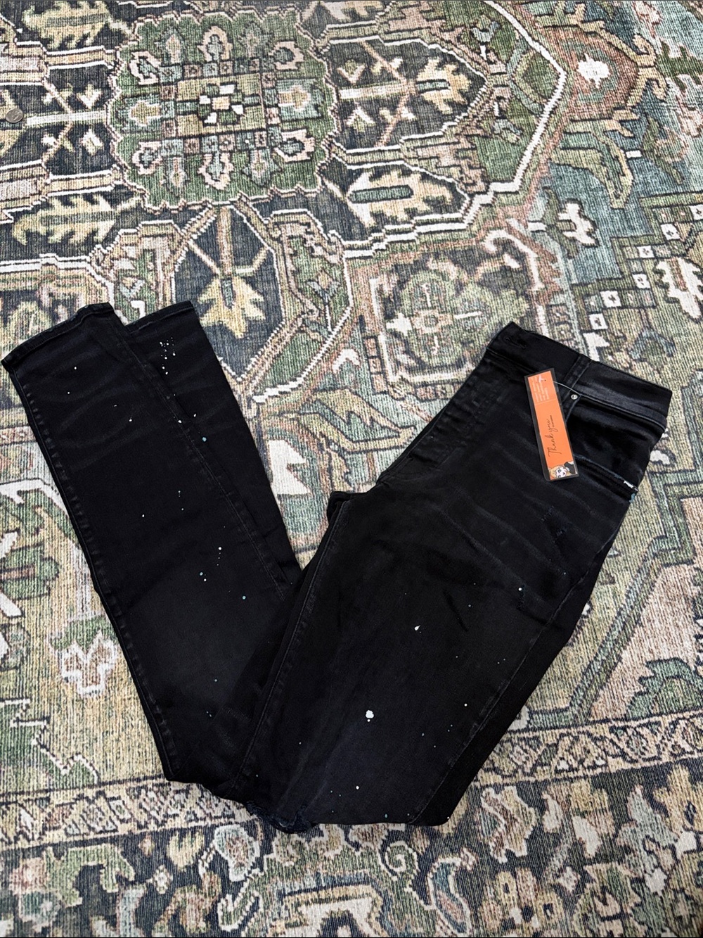 AMIRI Black Skinny Jeans with White Paint Speckle